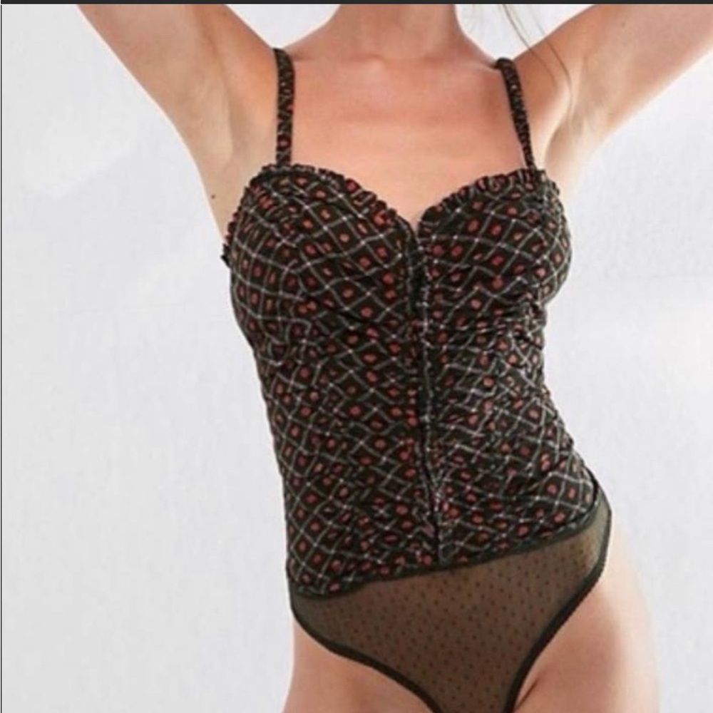 Free Peope Mischa Bodysuit NWT Large Intimately Floral Green Coral Thong Snaps